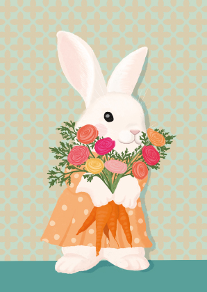 Postkarte - Toni Starck - Rabbit with carrot flowers Postkarte - Toni Starck - Rabbit with carrot flowers