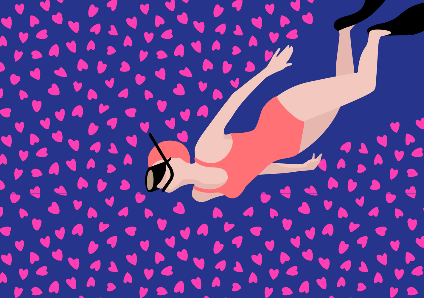 Postkarte - neonstyle - Taucherin durch Herzmeer Postkarte - neonstyle - Taucherin durch Herzmeer