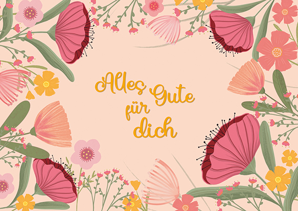 Postkarte - Toni Starck - Blütenrahmen rosa - Alles Gute für dich Postkarte - Toni Starck - Blütenrahmen rosa - Alles Gute für dich