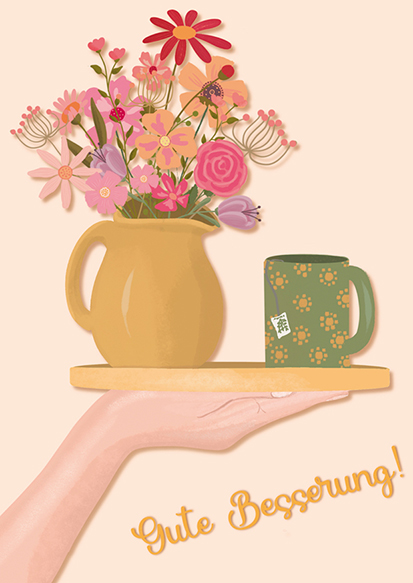 Postkarte - Toni Starck - Tee und Blumen - Gute Besserung