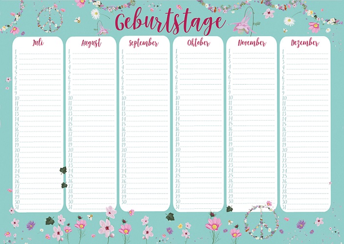 Geburtstagskalender A4 - m-illu - Peace blau