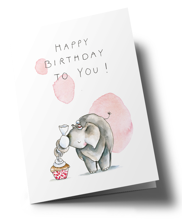 Klappkarte C6 - Tabea Güttner - Happy Birthday - Elefant + Muffin