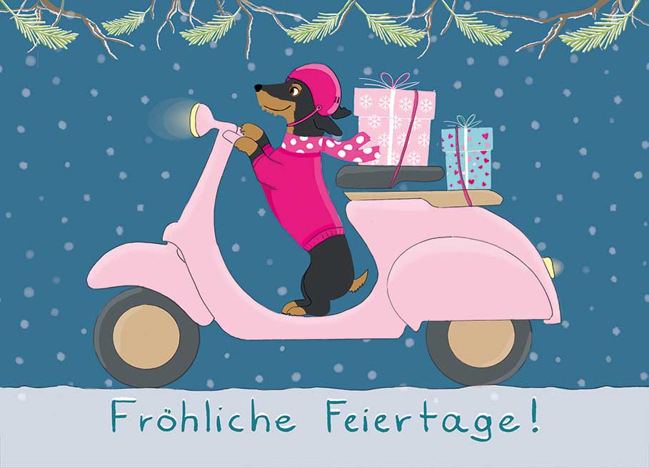 Postkarte - m-illu - Dackel Roller Postkarte - m-illu - Dackel Roller