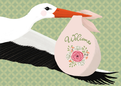 Postkarte - Toni Starck - Stork with bag Postkarte - Toni Starck - Stork with bag