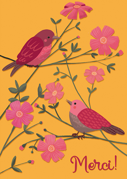 Postkarte - Toni Starck - Vögelchen Merci Postkarte - Toni Starck - Vögelchen Merci