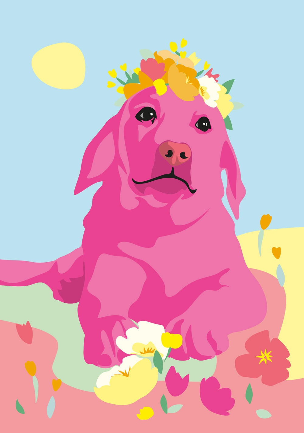 Postkarte - Limoncella - Hund mit Blumen
