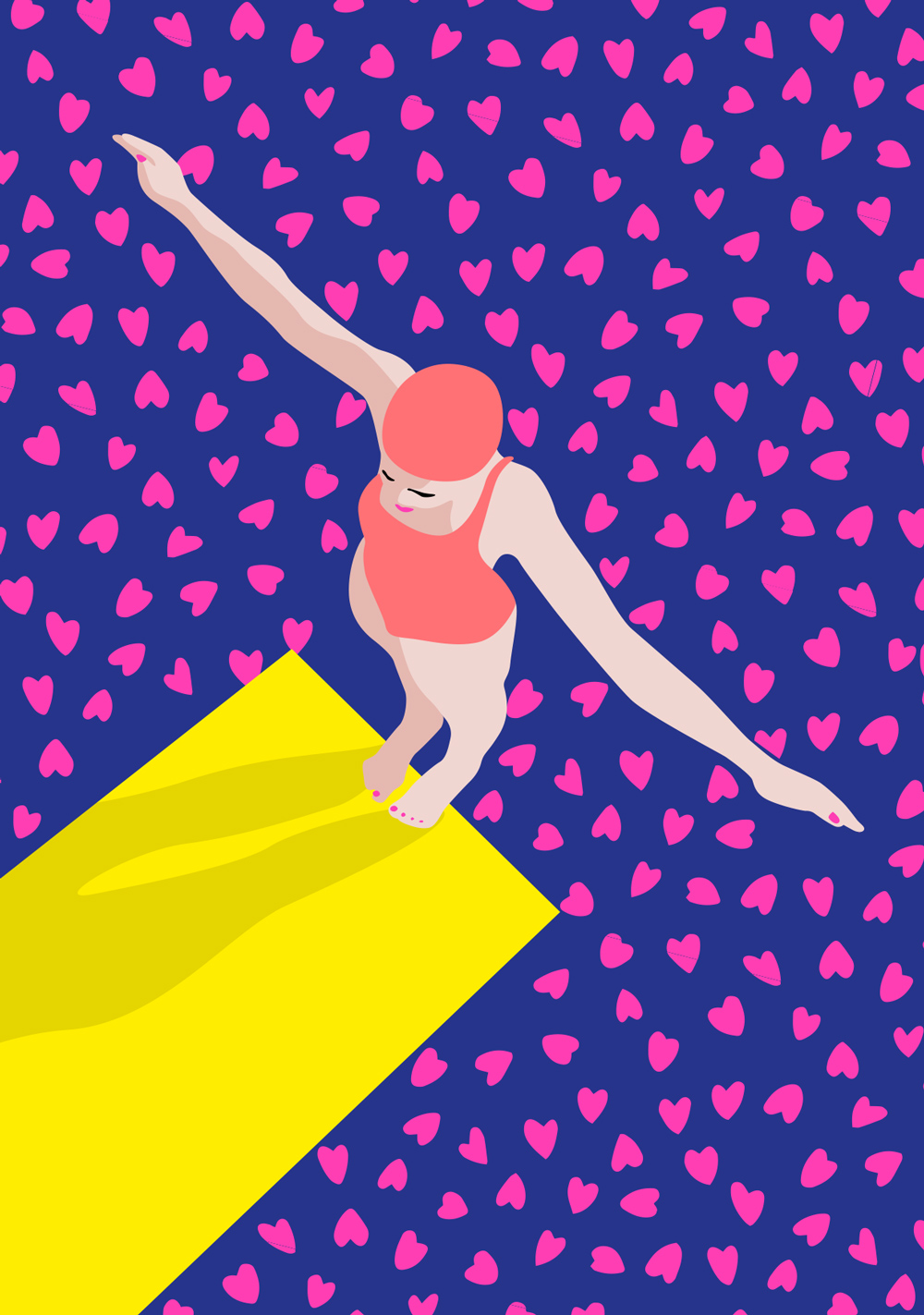 Postkarte - neonstyle - Turmspringerin ins Herzmeer Postkarte - neonstyle - Turmspringerin ins Herzmeer