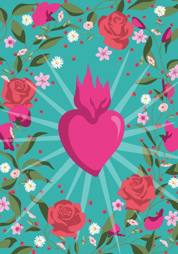 Postkarte - Hapiness - Flower Frame Heart