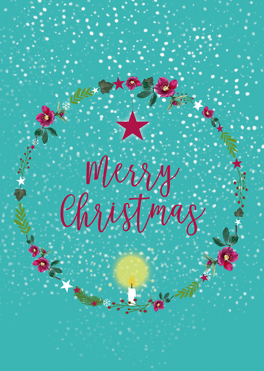 Postkarte - m-illu Kranz - Merry Christmas