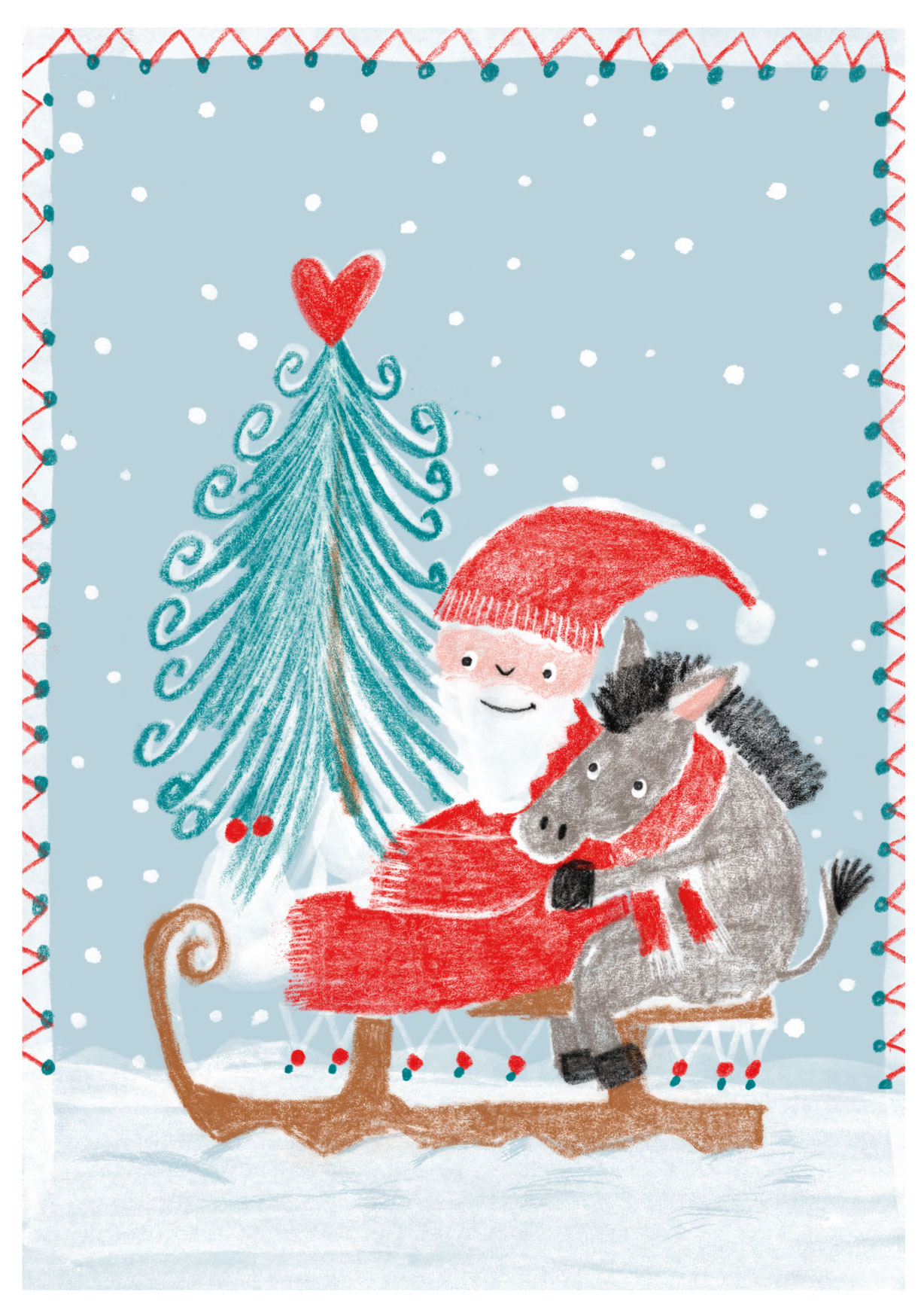 Postkarte - schönegrüsse - Rodeln mit Nikolaus