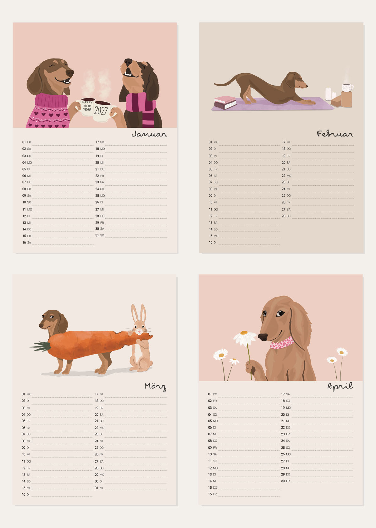 Wandkalender A4 - Dackel
