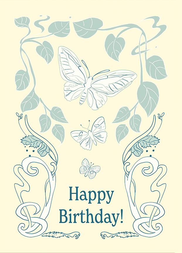 Postkarte - m-illu - Happy Birthday Jugendstil