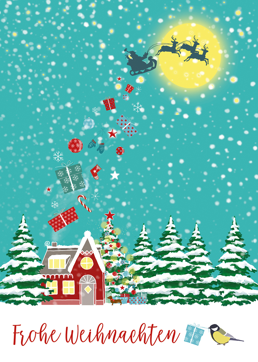 Postkarte - m-illu - Weihnachtsmann im Wald