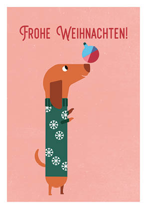Postkarte - Daria Ivanova - Dackel mit Weihnachtskugel