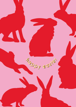 Postkarte - Toni Starck - Red easter rabbits