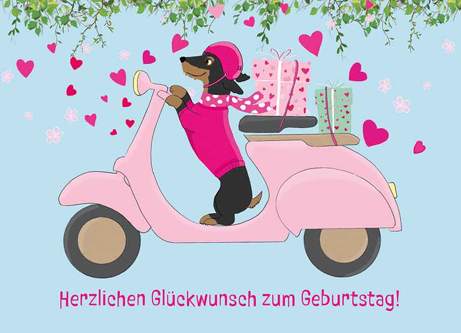 Postkarte - m-illu - Dackel Roller Postkarte - m-illu - Dackel Roller